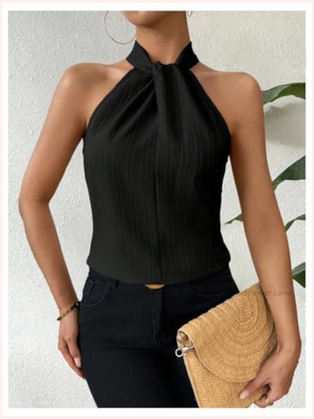 Twist Front Halter Blouse Pleated Sleeveless Going Out Top - Picture 4 of 5